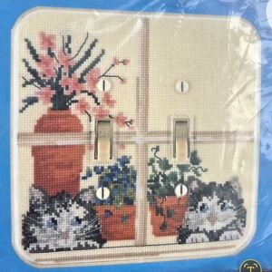 Fond Memories Counted Cross Stitch Double Kittens  Switch Plate